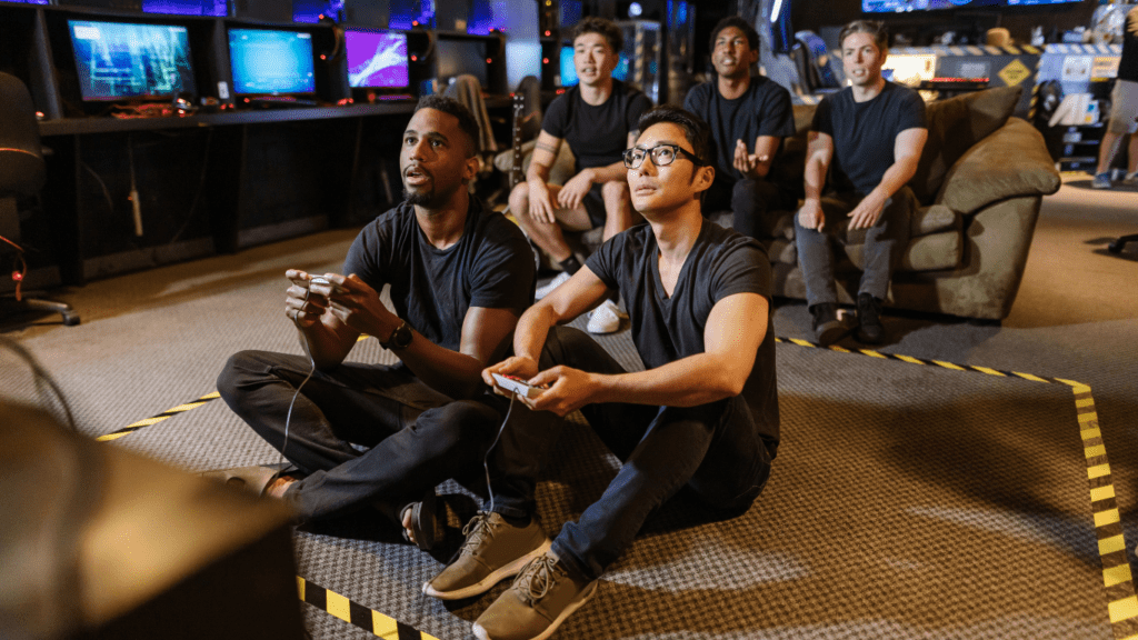 Group of friends playing video games